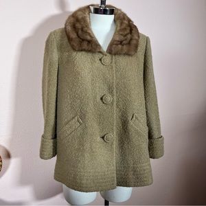 Vintage 1950's Betty Rose Camel Wool Swing Pea Coat Blonde Mink Peter Pan Collar